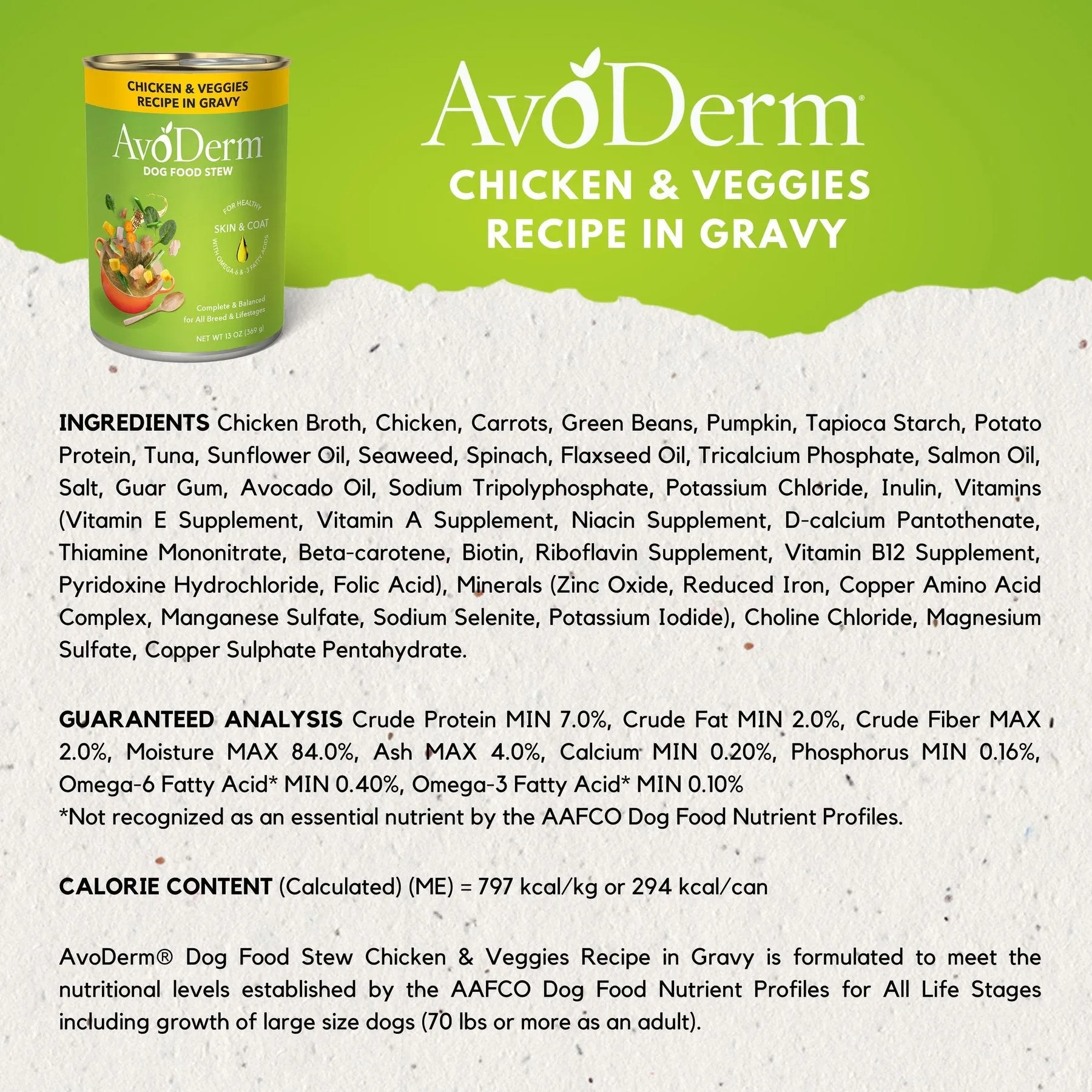 AvoDerm Chicken with Vegetables Recipe Grain-Free Stew Wet Dog Food, 13-oz
