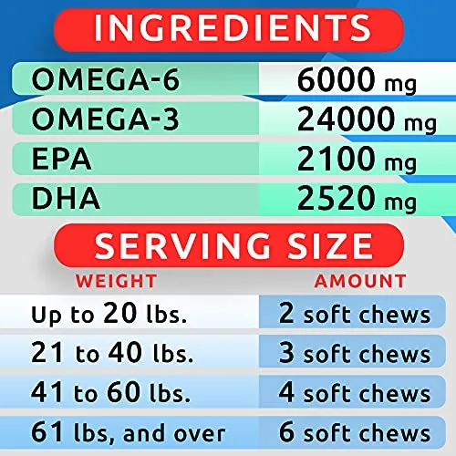 BARK&SPARK Omega 3 for Dogs - 180 Fish Oil Treats for Dog Shedding, Skin Allergy, Itch Relief, Hot Spots Treatment - Joint Health - Skin and Coat Supplement - EPA & DHA Fatty Acids - Salmon Oil