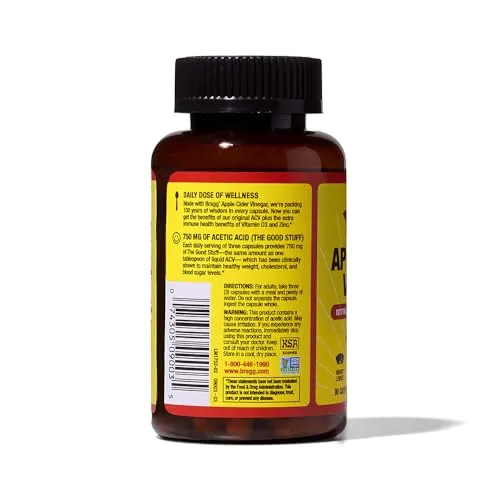Bragg Apple Cider Vinegar Capsules with Vitamin D and Zinc - 90 Capsules - Supports The Immune System