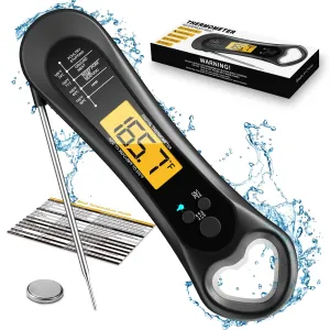 Digital Meat Thermometer for Cooking, Wireless, Instant Read, Waterproof, Backlight, Ultra-Fast Accurate & 180Foldaway Probe, Idea for Turkey/Grilling