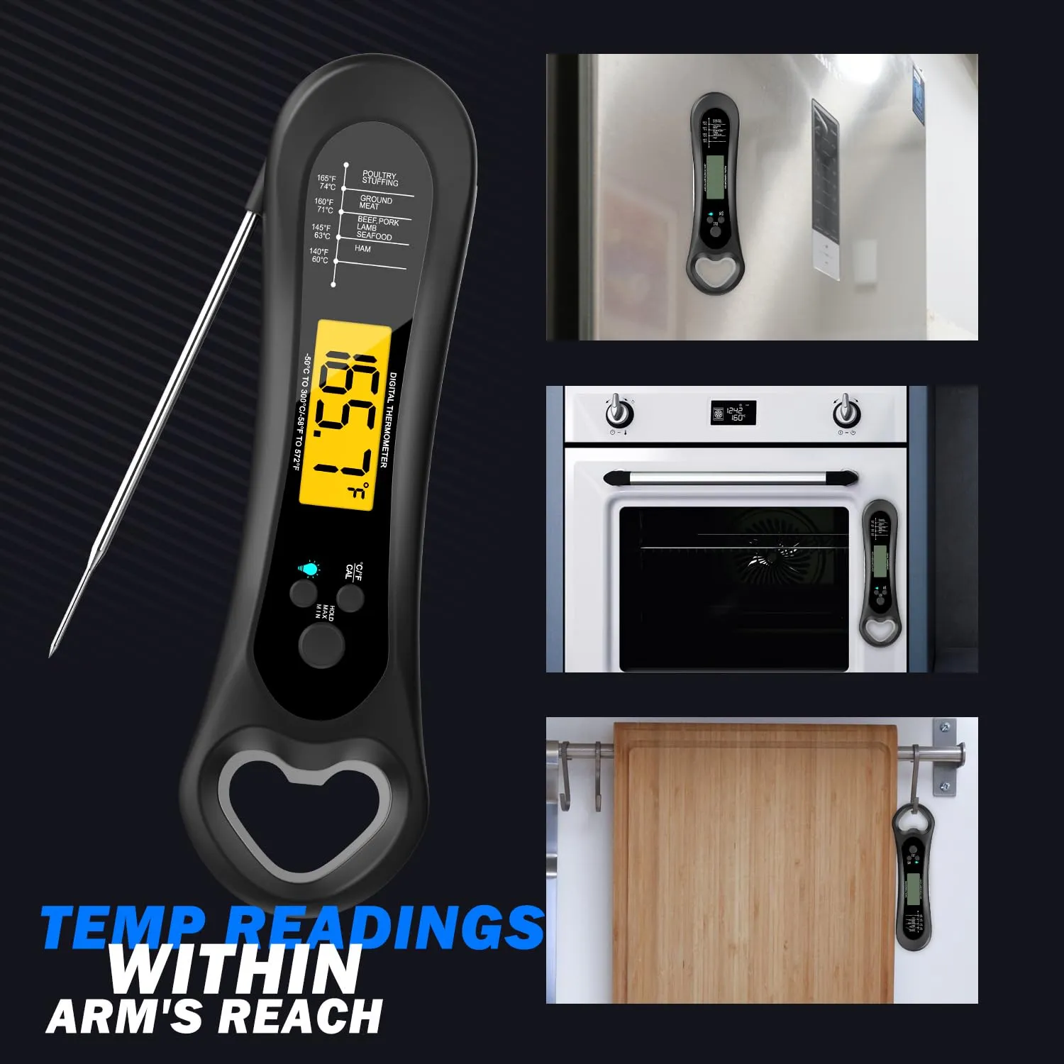Digital Meat Thermometer for Cooking, Wireless, Instant Read, Waterproof, Backlight, Ultra-Fast Accurate & 180Foldaway Probe, Idea for Turkey/Grilling