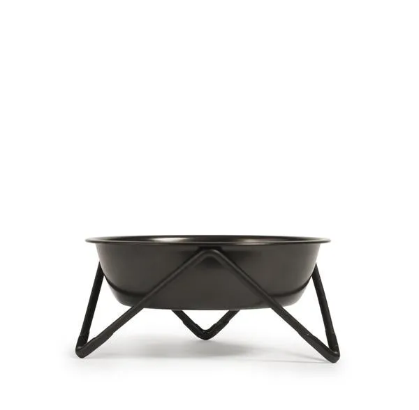 ELEVATED MEOW LUXE BLACK ON BLACK CAT BOWL WITH BLACK STAND - BENDO