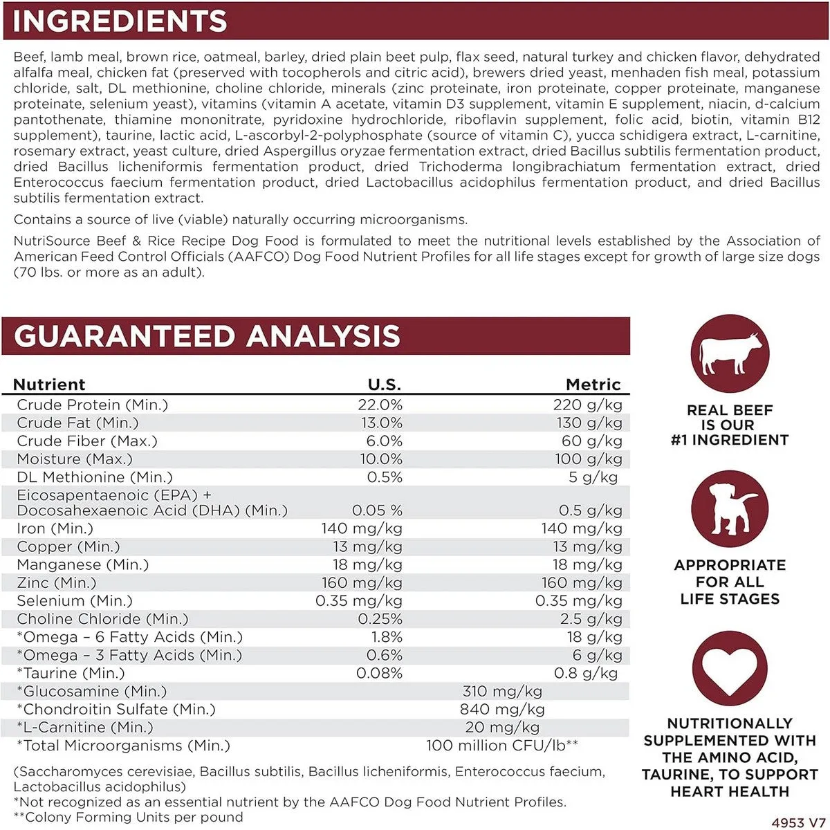 NutriSource Beef & Rice Healthy Dry Dog Food 4lb