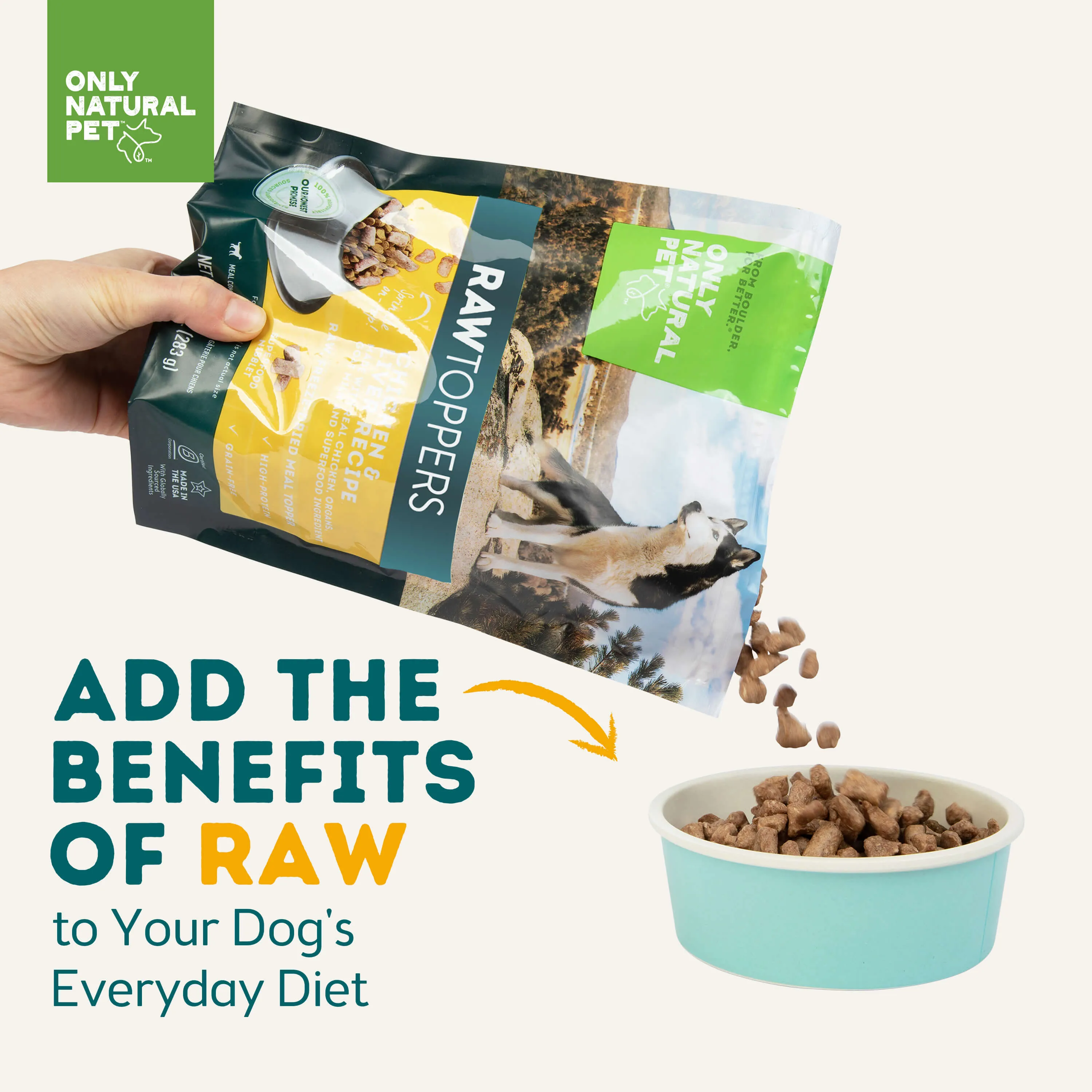 Only Natural Pet Raw Toppers Freeze-Dried Cage-Free Chicken & Liver Meal Toppers for Dogs
