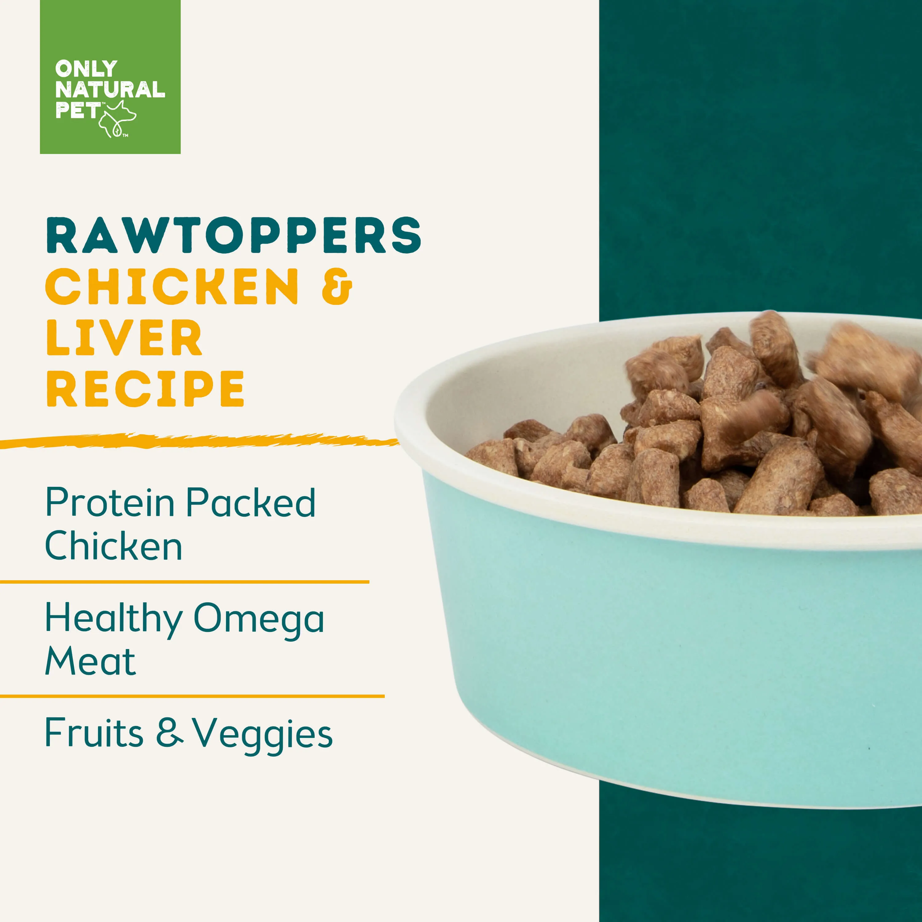 Only Natural Pet Raw Toppers Freeze-Dried Cage-Free Chicken & Liver Meal Toppers for Dogs