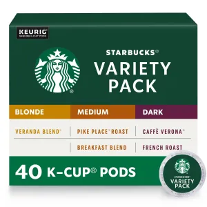 Starbucks K-Cup Coffee PodsStarbucks Blonde, Medium & Dark Roast CoffeeVariety Pack for Keurig Brewers100% Arabica1 box (40 pods total)